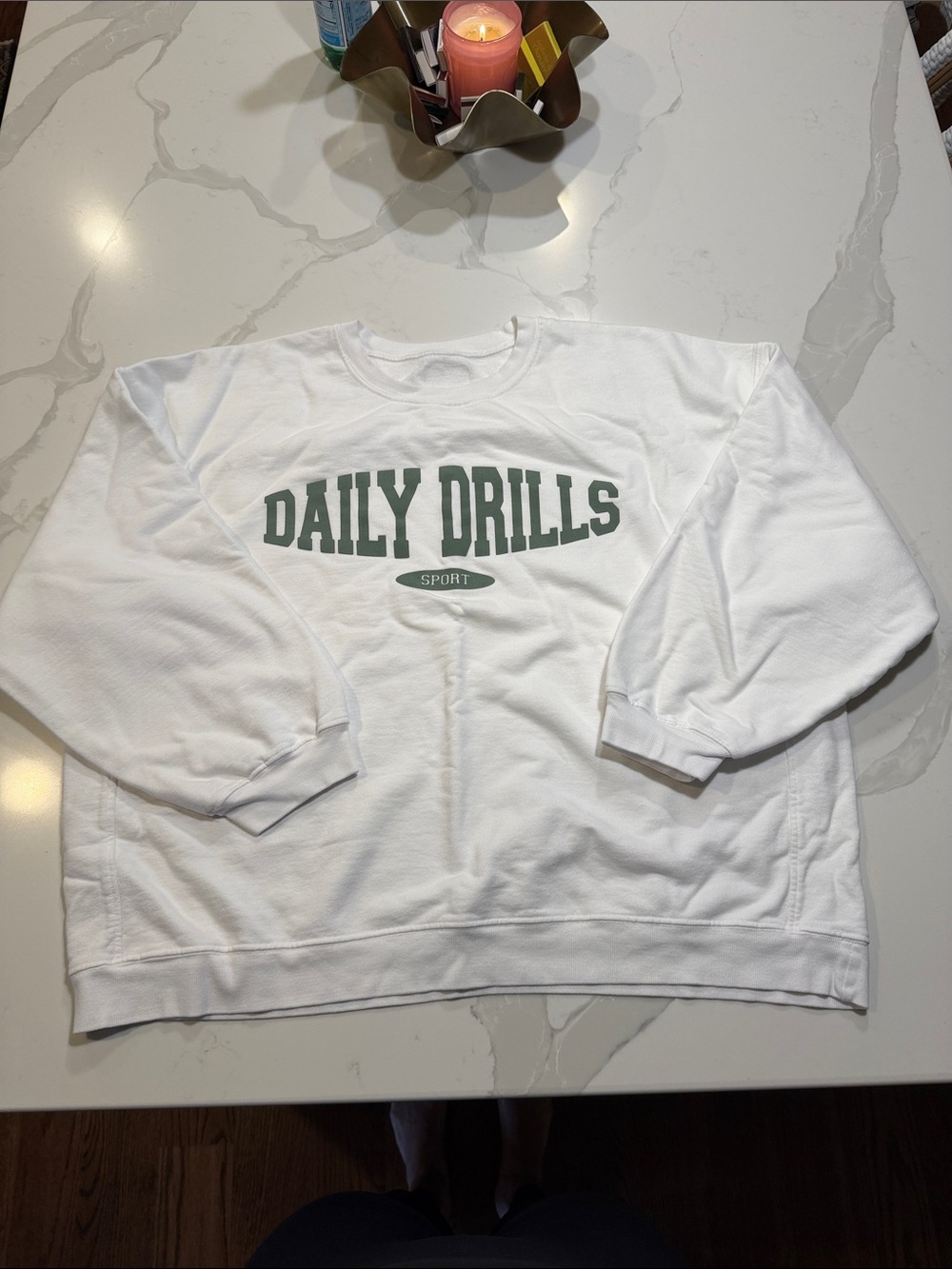 Daily Drills White Sweatshirt with Green Logo
